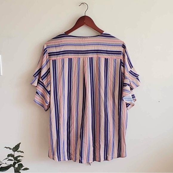 Umgee Striped Surplice Tie Front Flutter Sleeve Blouse - Picture 8 of 9